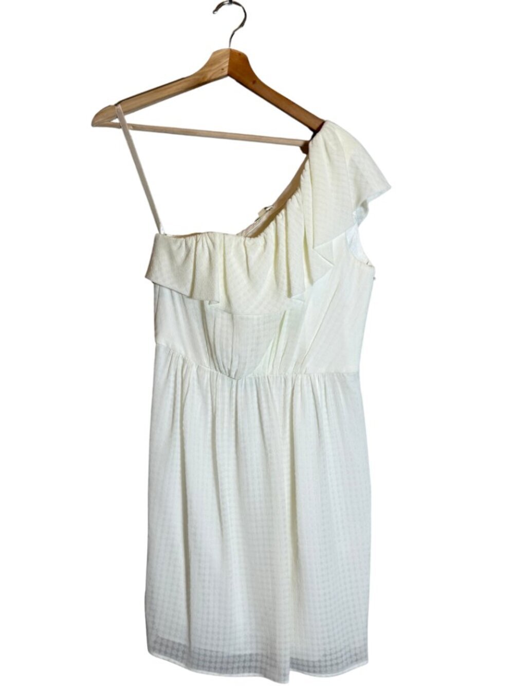 Shoshanna One Shoulder Textured Mini Dress Women's 6 Ivory Cocktail Party Formal